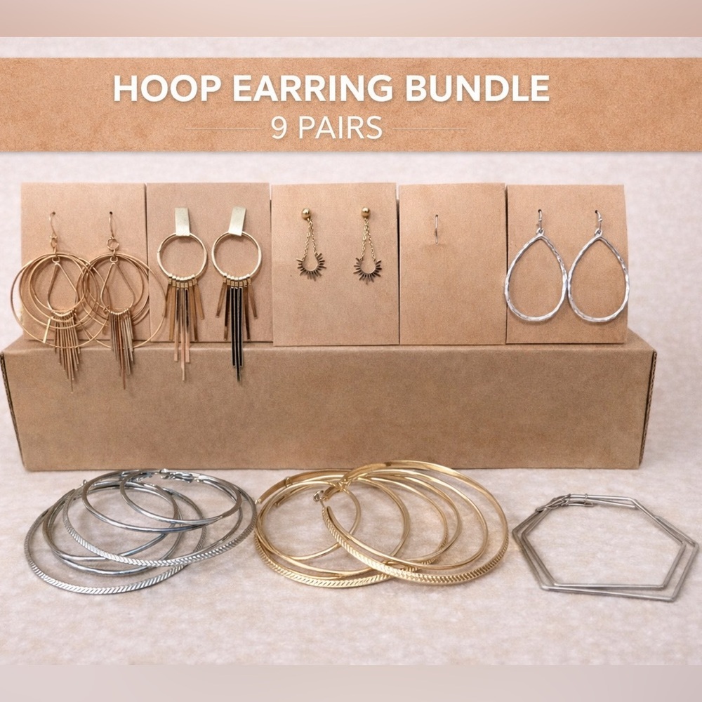 Hoop & Statement Earring Bundle | 7 Pairs | Gold & Silver Mixed Styles | New